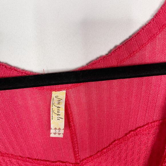 Free People Small S Red Pink Sunset Park Drippy Thermal Waffle Knit Tunic Top - Picture 9 of 14